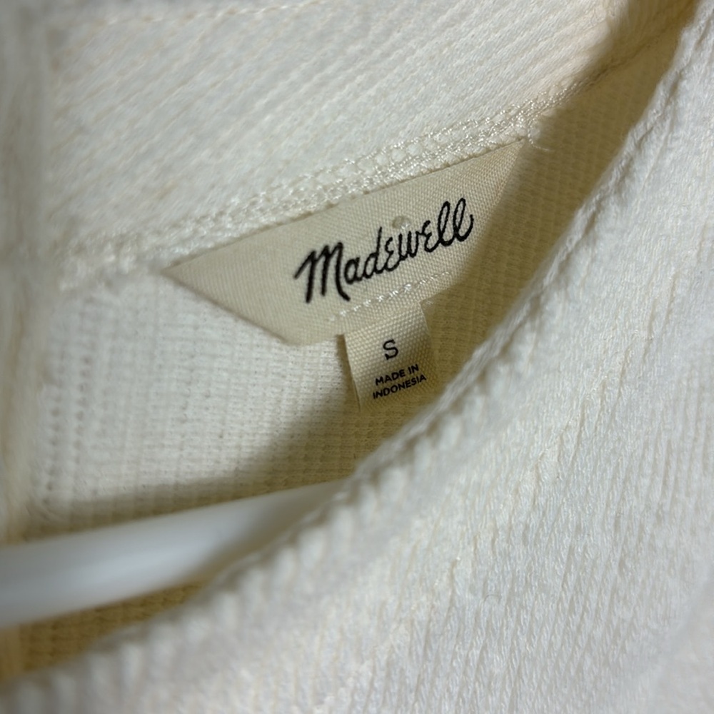 MADEWELL Button back Ottoman jacquard cream color short sleeve blouse size Small - Picture 8 of 10